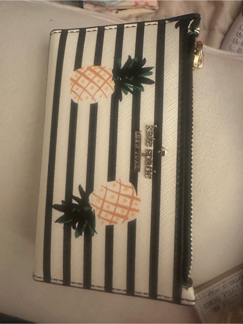 kate spade Black & White Striped Pineapple Zip Wallet